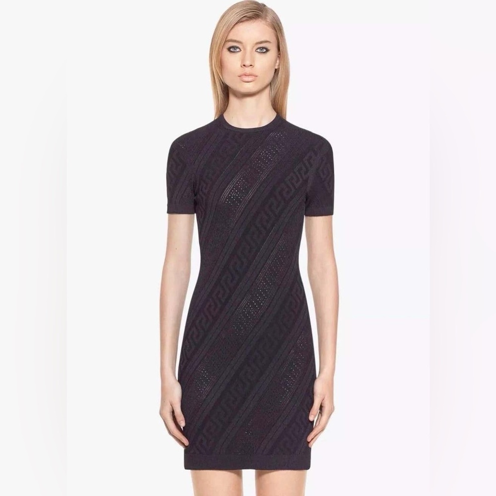 Versace Elegant Black Patterned Mini Dress